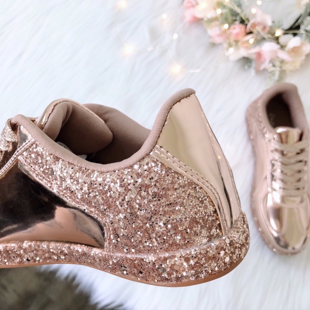 Glitter Rose Gold Metallic Patent Leather Sneakers - Picture 5 of 5